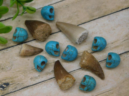 DINOSAUR TEETH AND STONE SKULL BEADS