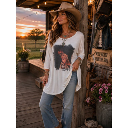 Ivory Graphic Long-Sleeve Women’s Tunic Top