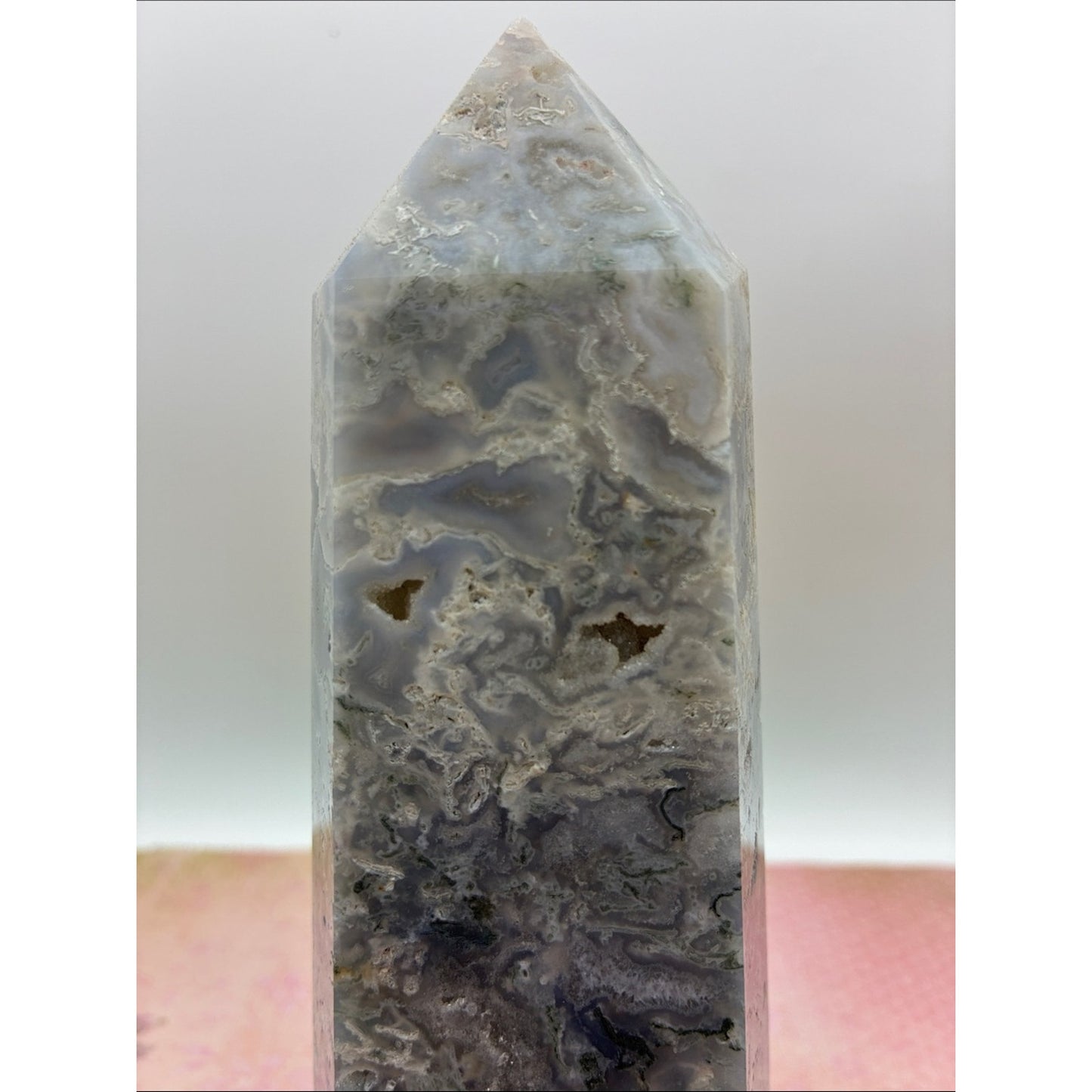 Moss Agate Crystal Point - Green Gray Tower Rock