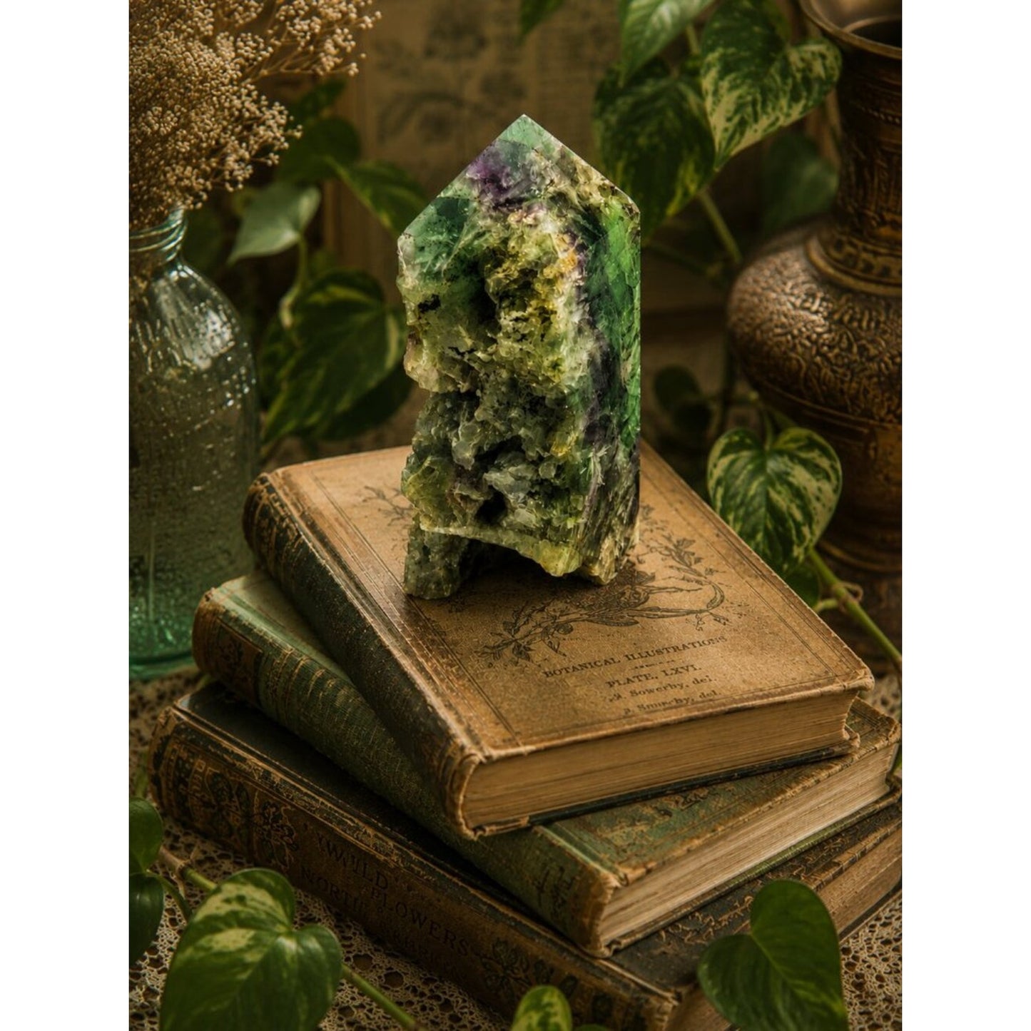 Natural Green Fluorite Crystal Point - Decorative Home Art Rock