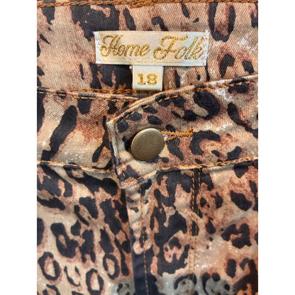 Women’s Leopard Print Boot Cut Jeans with Floral Embroidery - Khaki
