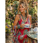 Bright Red Boho Maxi Dress with Medallion Print