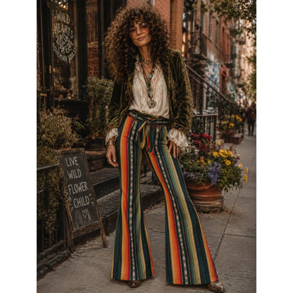 Boho western stripe bell bottom pant