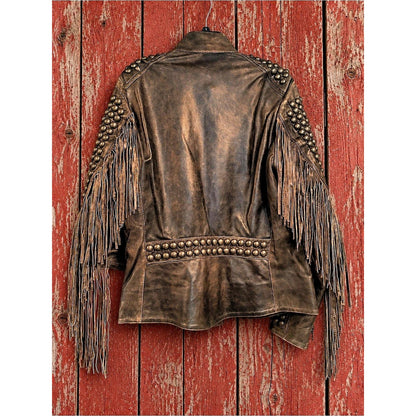 Old Gringo Studded Fringe Leather Jacket in Brown Like New