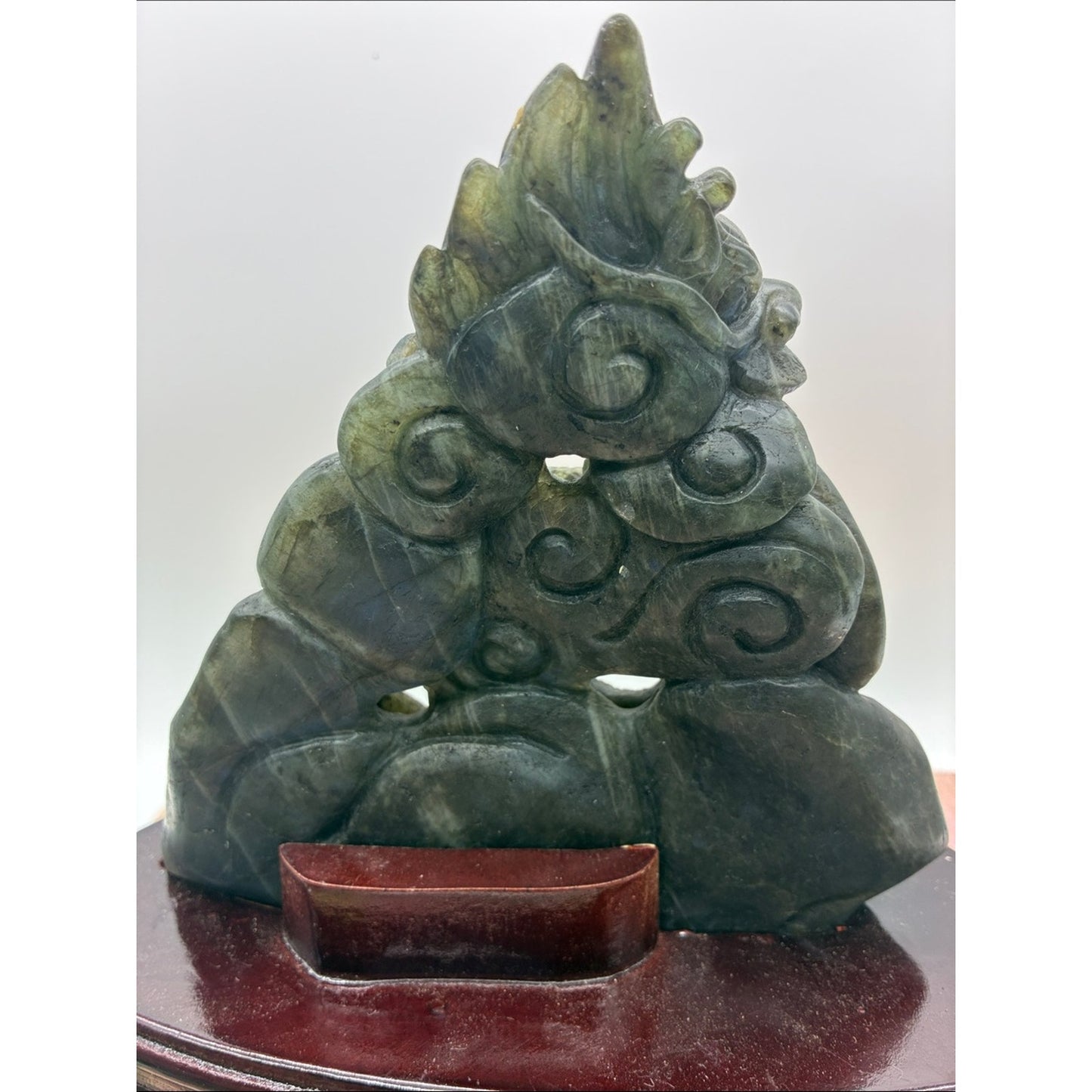 Labradorite Dragon Sculpture - Iridescent Blue-Green Stone Rock