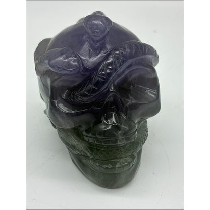 Hand-Carved Dark Purple Green Crystal Skull Sculpture Rock