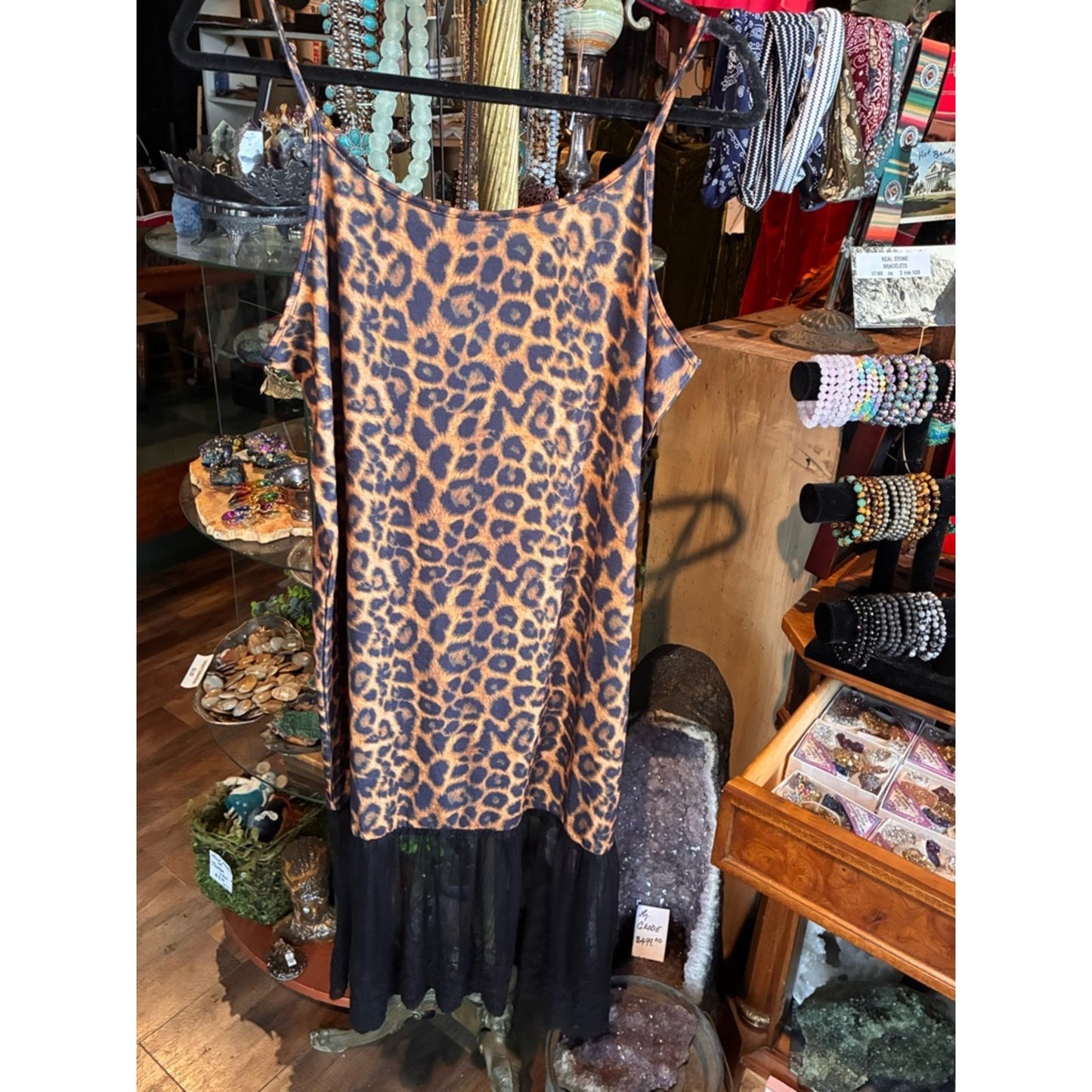 L&B Leopard Print Camisole Slip Dress in Beige and Black