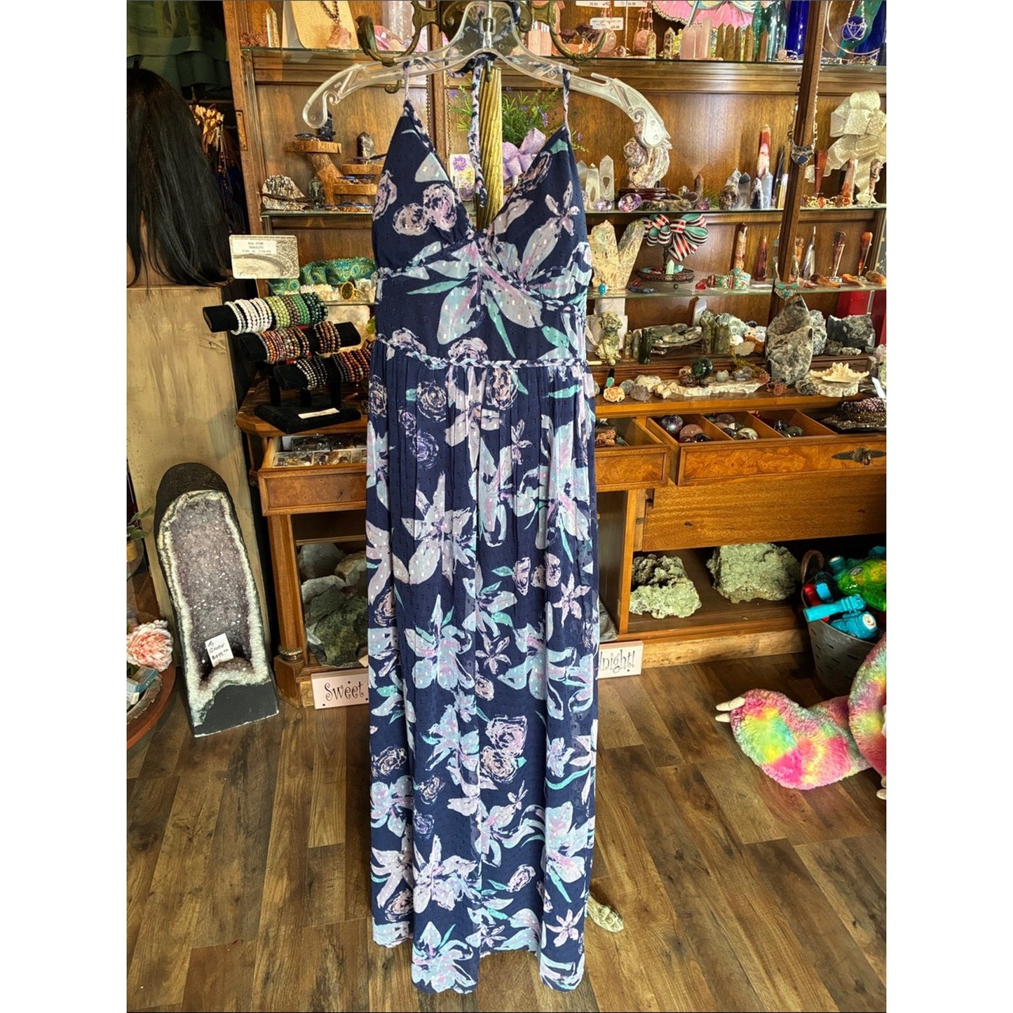 Navy Floral Maxi Dress with Pastel Blooms