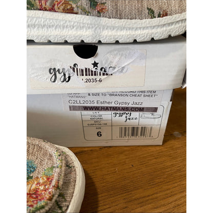 Gypsy Jazz Beige Floral Slip-On Moccasins with Blue & Red Accents
