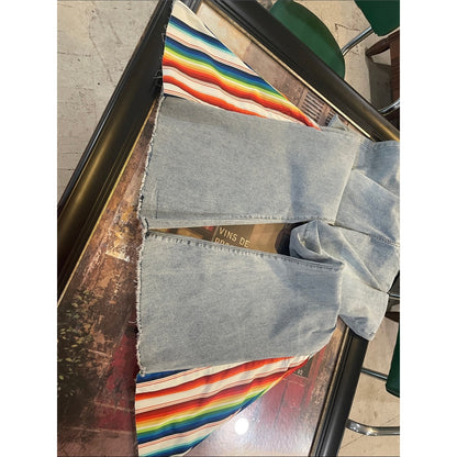 Women’s Light Blue Flared Jeans with Rainbow Hem Insets