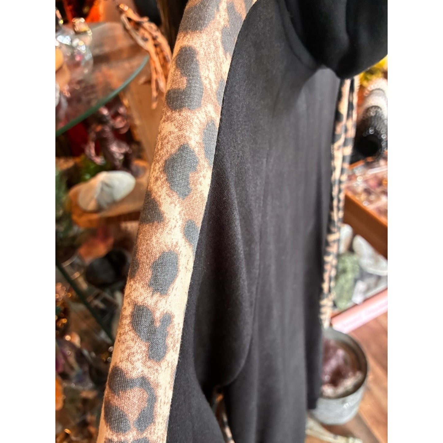 Zenana Outfitters Black Hoodie with Animal Print Accents