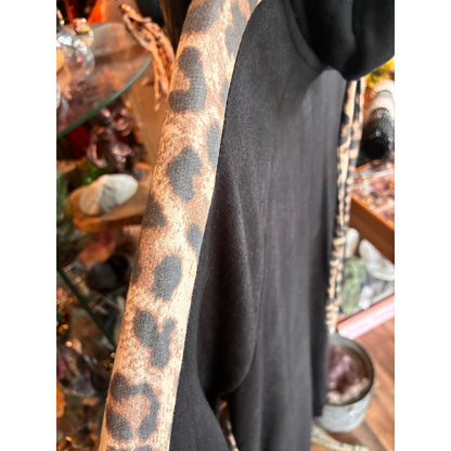 Zenana Outfitters Black Hoodie with Animal Print Accents