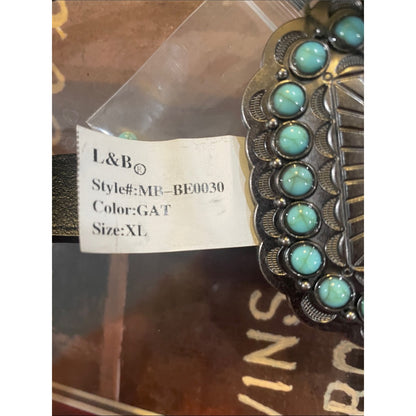 L&B Black Belt with Turquoise-Blue Conchos