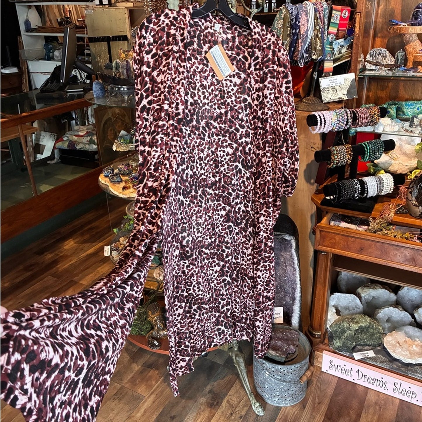 Leopard Print Duster Kimono Cardigan - Burgundy & Black