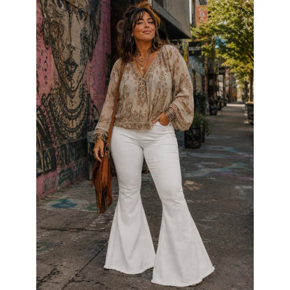 Folk White Flare Wide-Leg Jeans with Raw Hem plus size