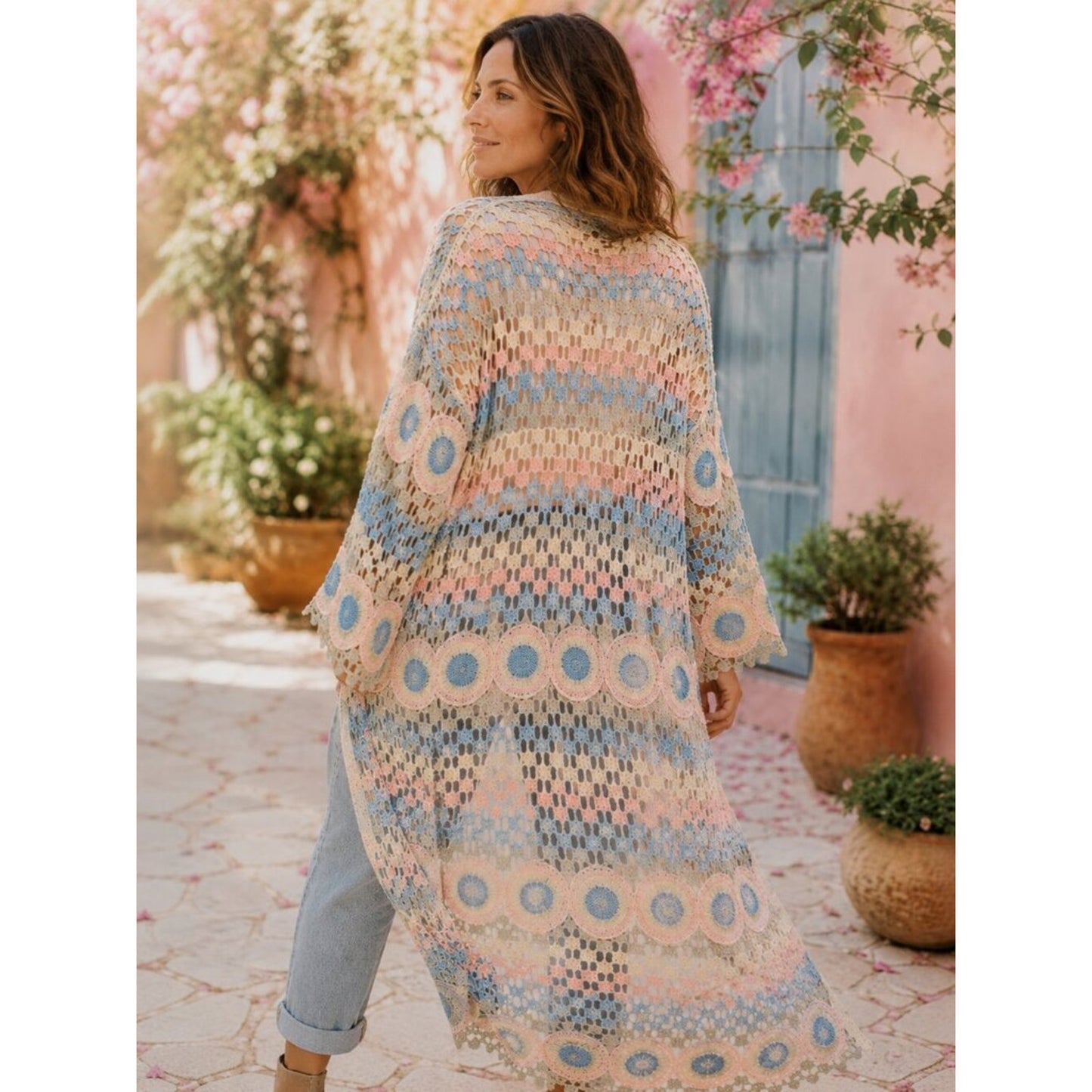 Pastel Crochet Duster Cardigan