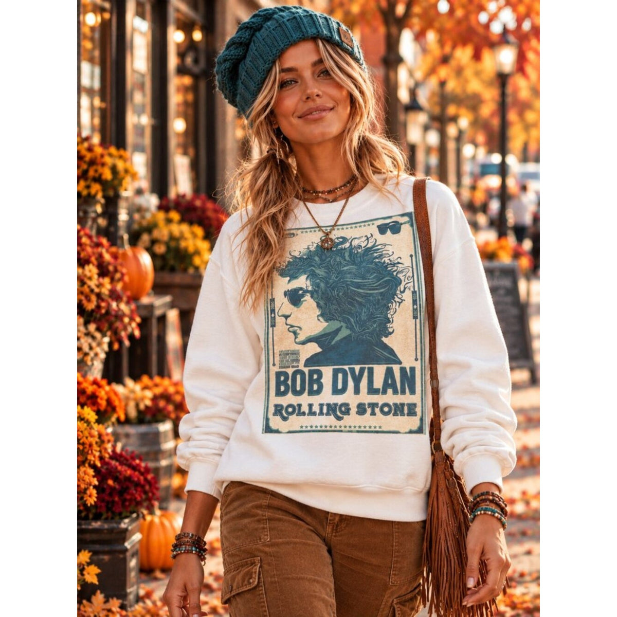 Bob Dylan Rolling Stone Vintage Graphic White Sweatshirt