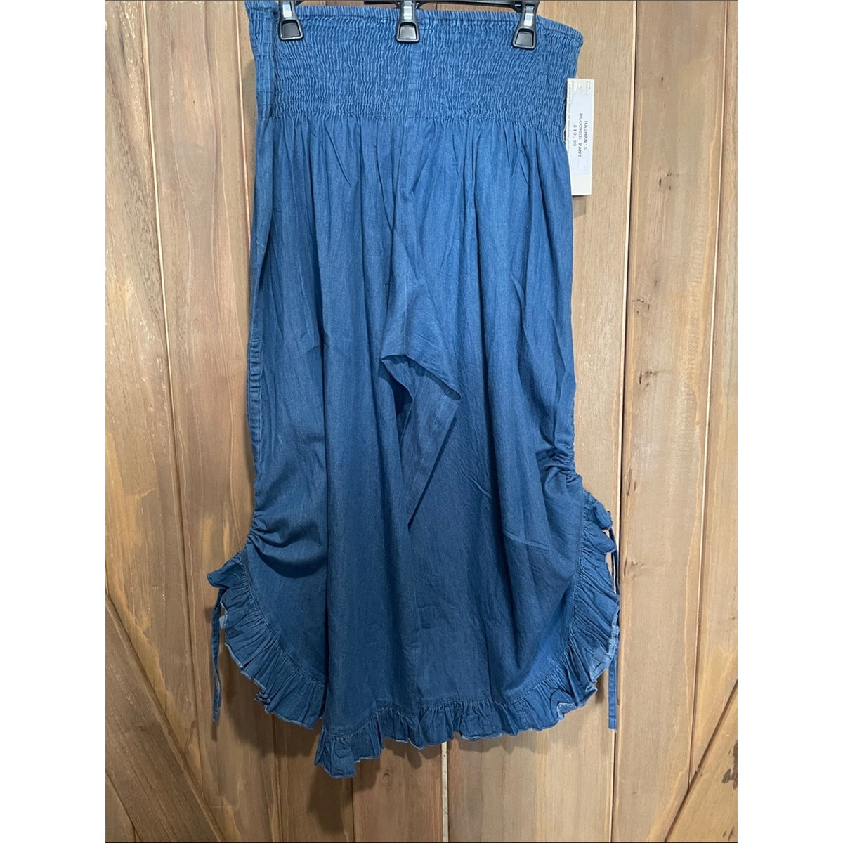 Blue Wide-Leg Ruffle Hem Bottoms