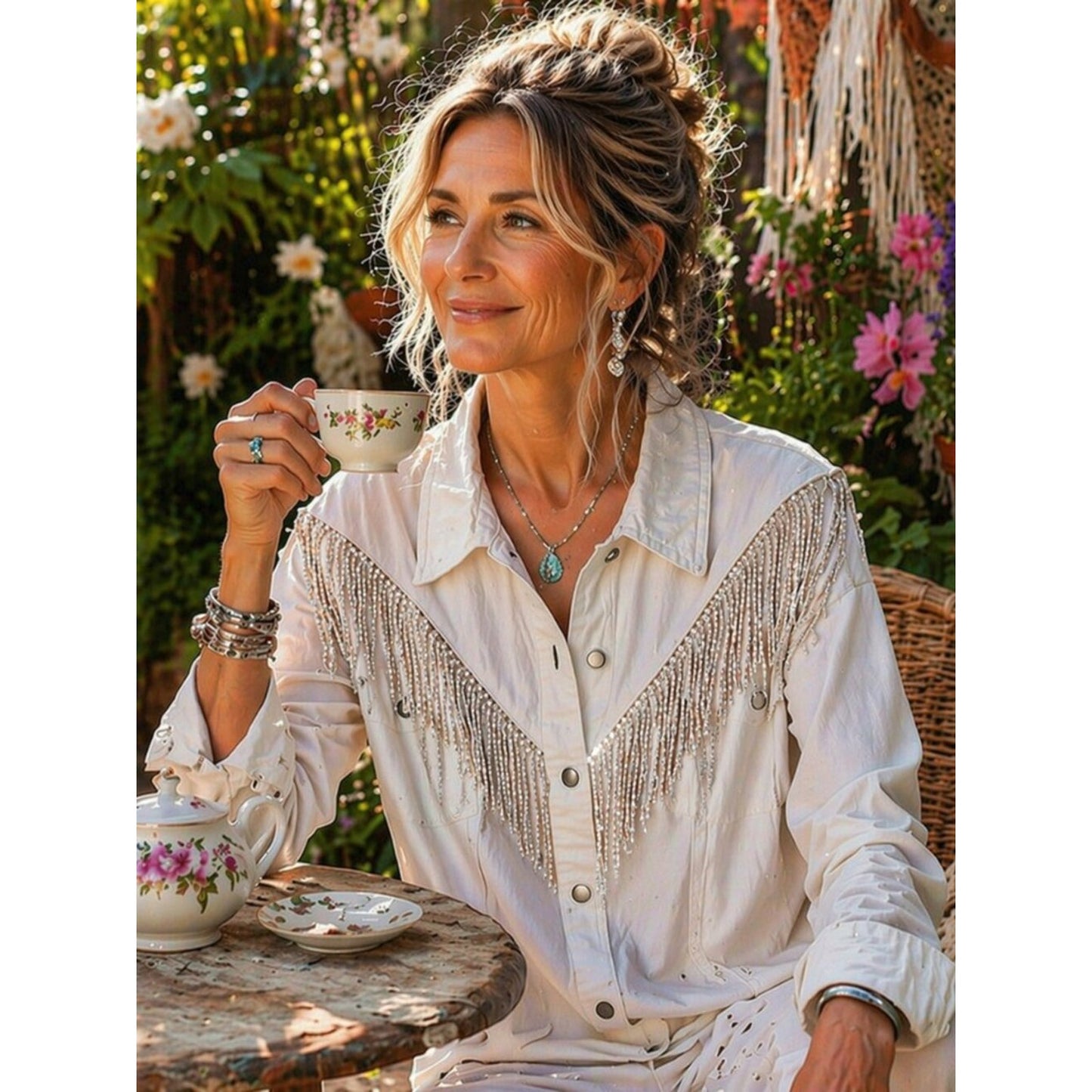 Fringe-Trim White Denim Jacket - Women