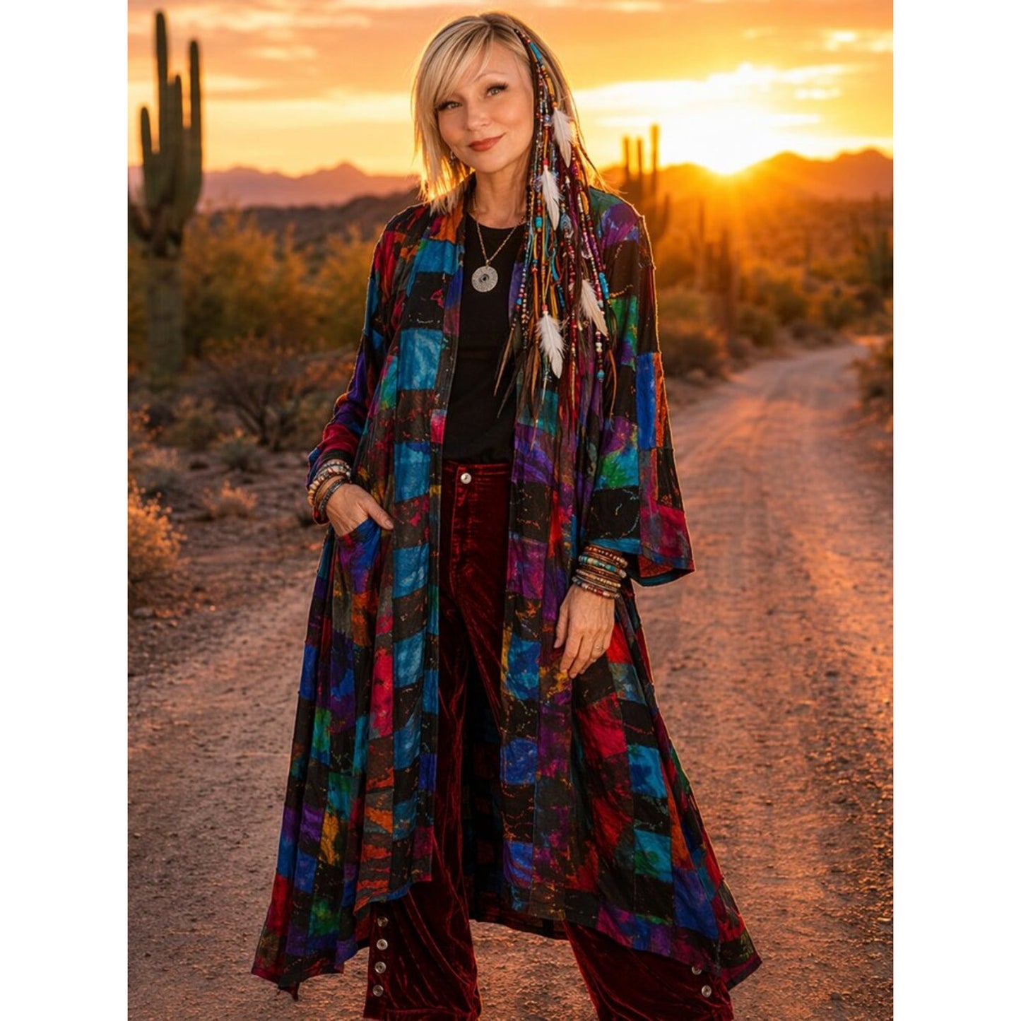 Colorful Tie-Dye Patchwork Duster