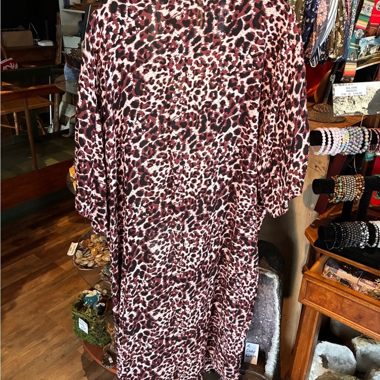 Leopard Print Duster Kimono Cardigan - Burgundy & Black
