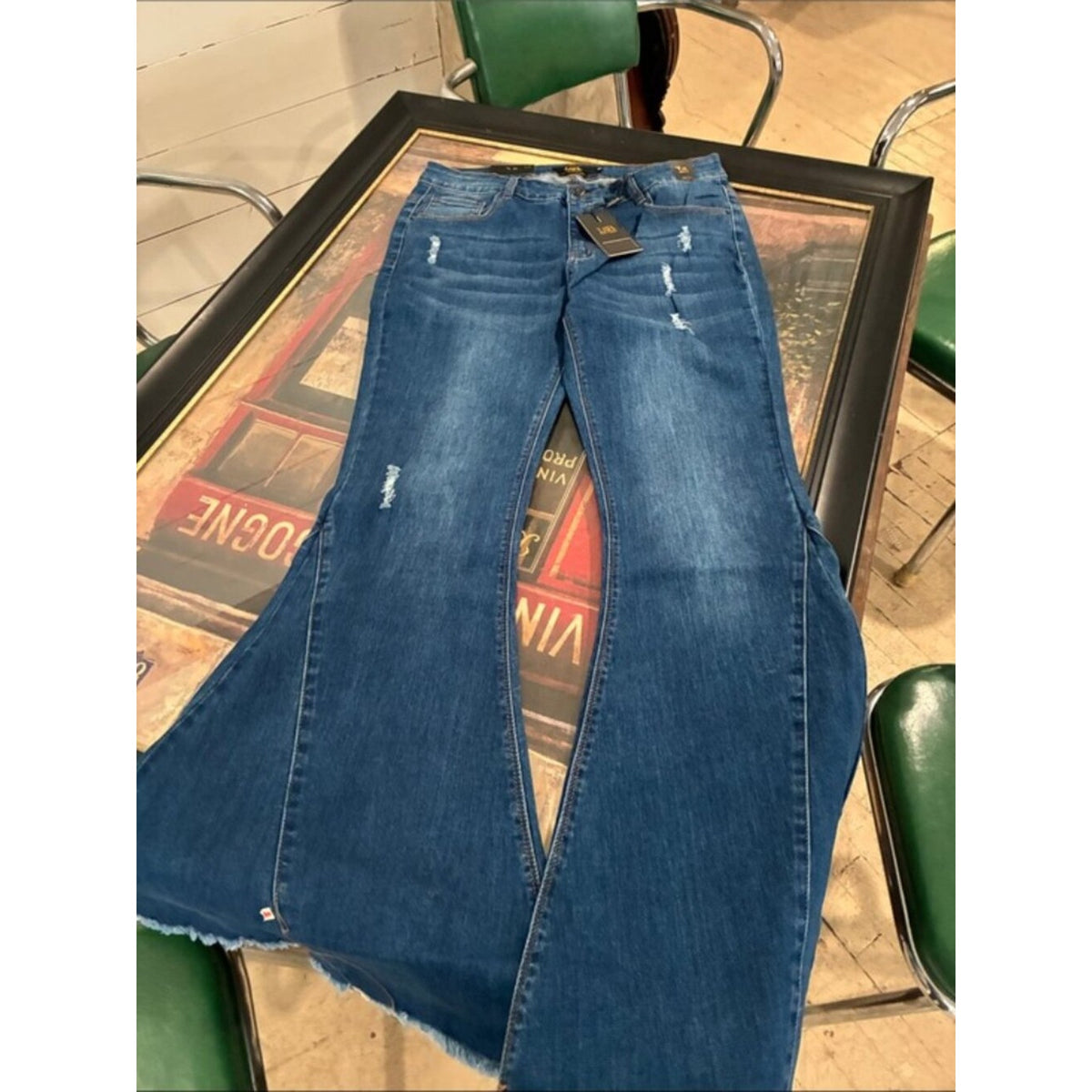 Lucky & Blessed Dark Blue Denim Flare Maxi Jeans plus size