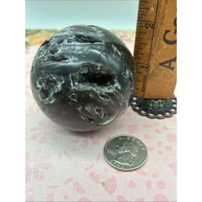 Polished Black and White Agate Crystal Sphere Rock