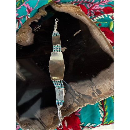 Turquoise Stone Beaded Silver Bracelet - Women Jewelry