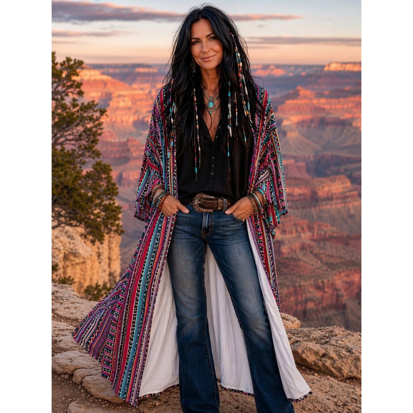 Vibrant Multicolor Striped Duster Kimono
