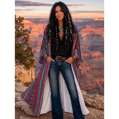 Vibrant Multicolor Striped Duster Kimono