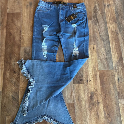 🔥 L&B Flare Jeans – Distressed High-Rise Denim with Extreme Frayed Bell Bottoms