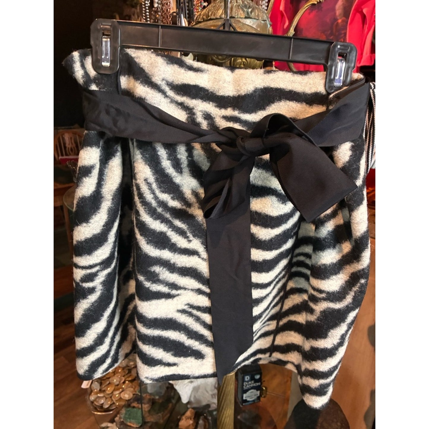 Ann Taylor Black and White Zebra Mini Skirt with Waist Tie