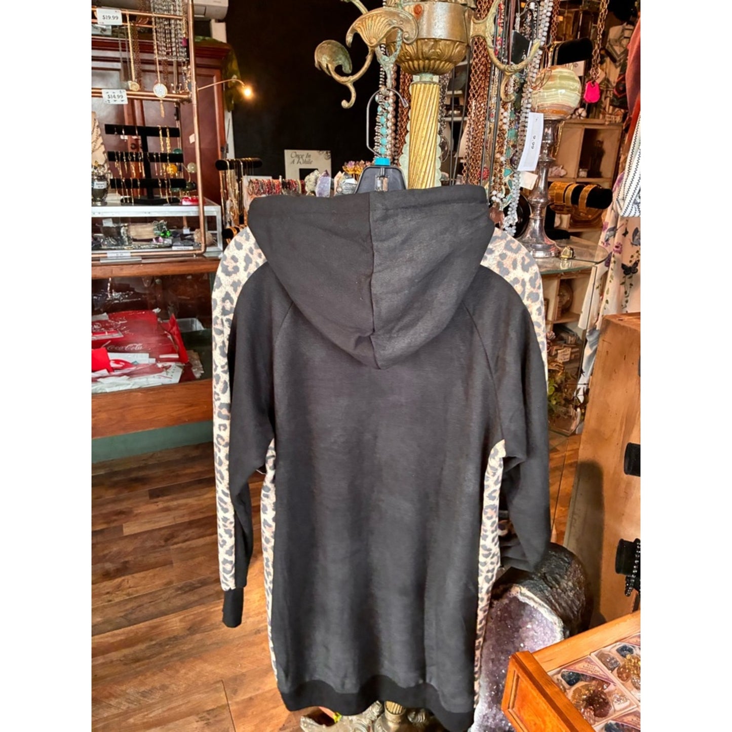 Zenana Outfitters Black Hoodie with Animal Print Accents