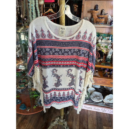 Vocal Embellished Paisley Knit Top - Cream, Red, Navy