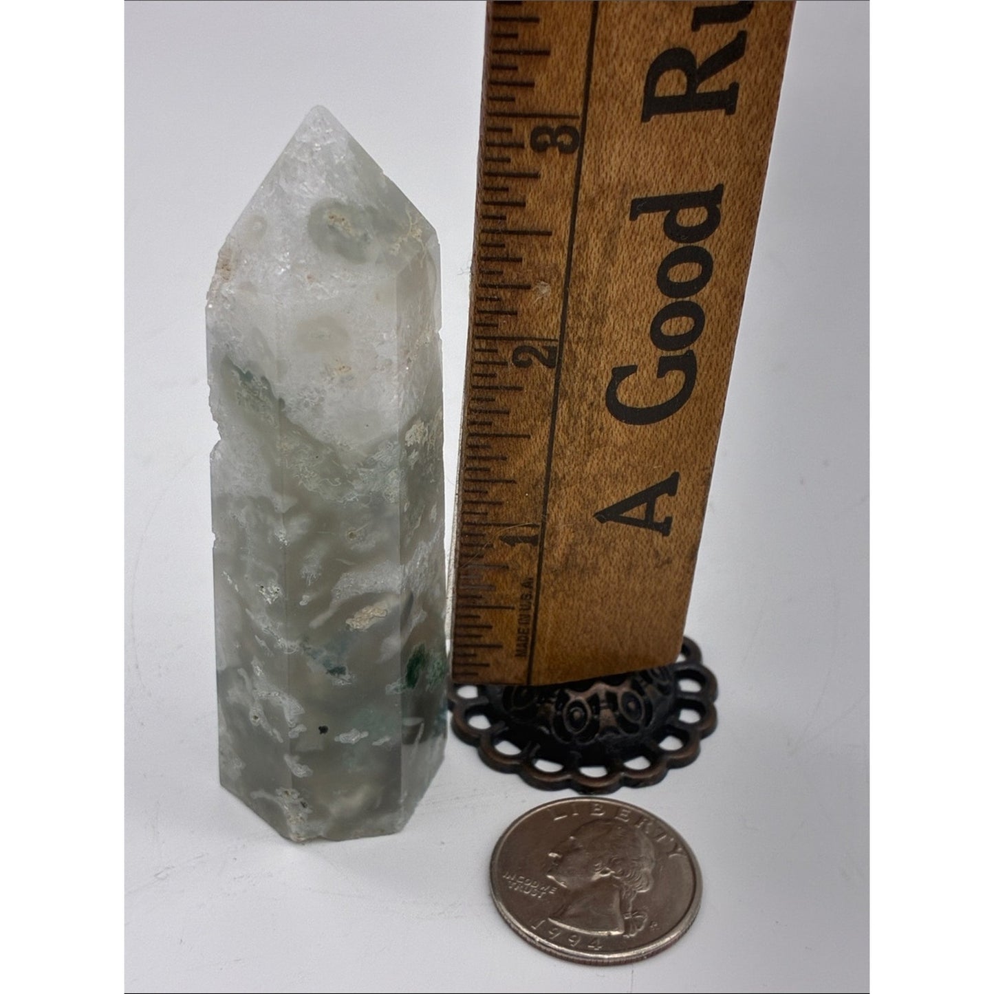 Ocean Jasper Point Tower - Green and White Crystal Rock
