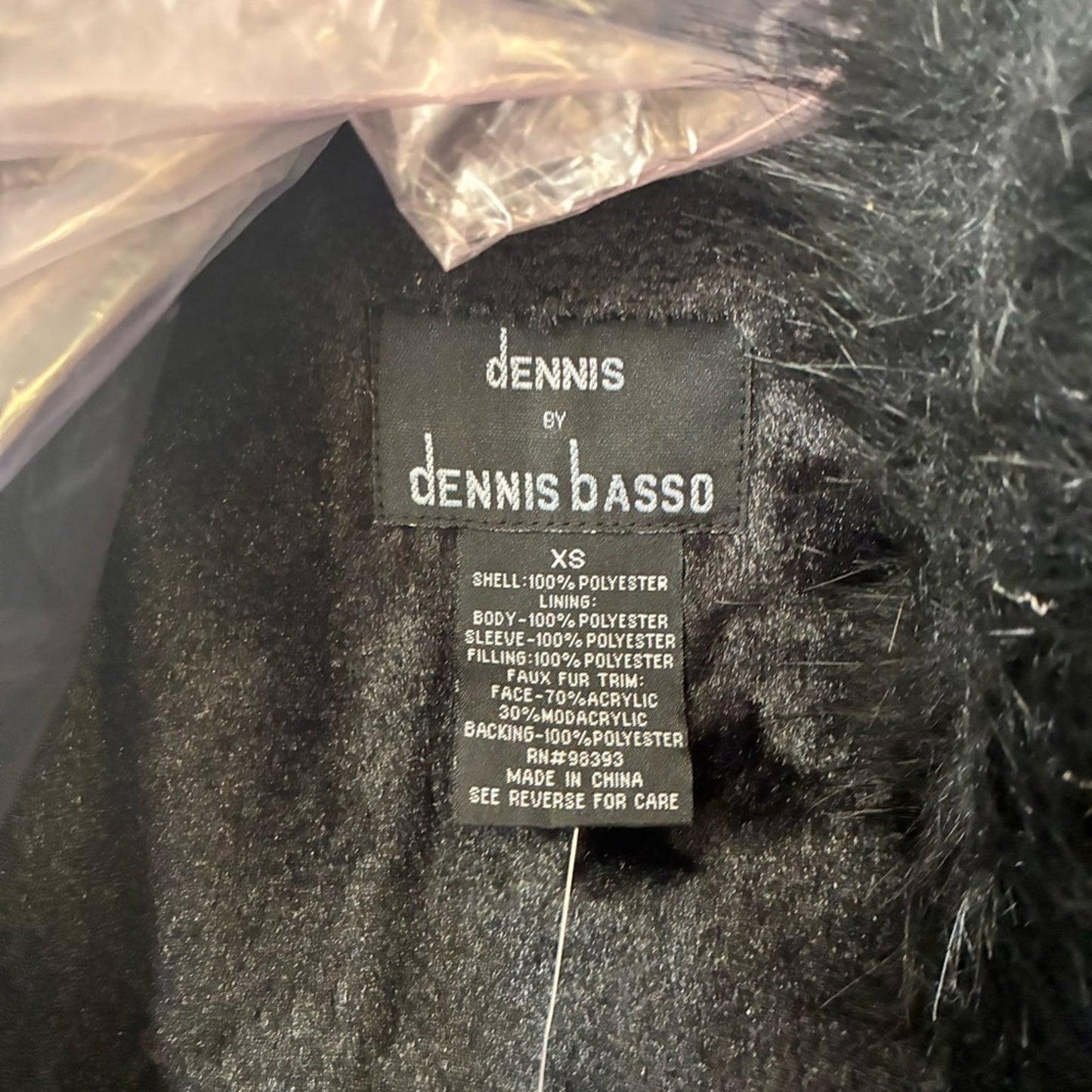 dennis basso Black Long Trench Coat with Faux Fur Trim