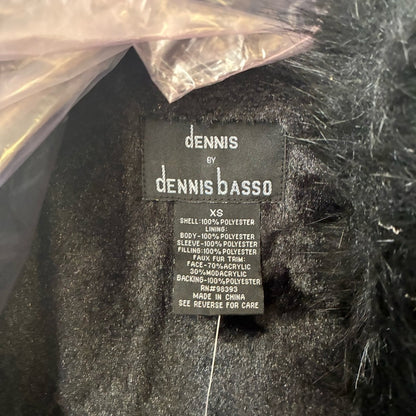 dennis basso Black Long Trench Coat with Faux Fur Trim