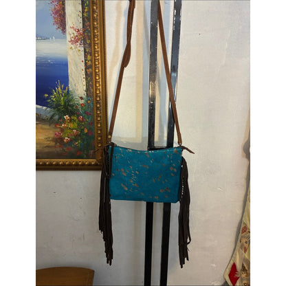 Turquoise Leather Fringe Crossbody Bag
