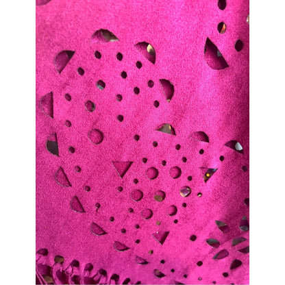 L&B Magenta Fringe Laser-Cut Poncho Sweater