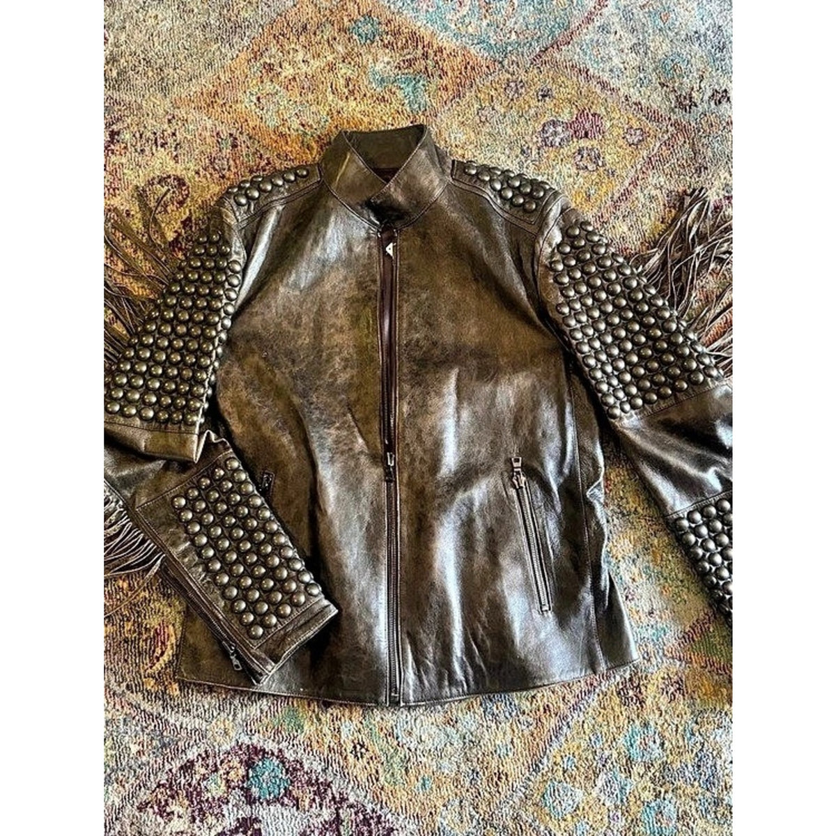 Old Gringo Studded Fringe Leather Jacket in Brown Like New