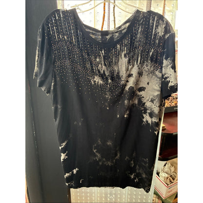 Vocal Black Tie-Dye Short Sleeve Top with Silver Studs