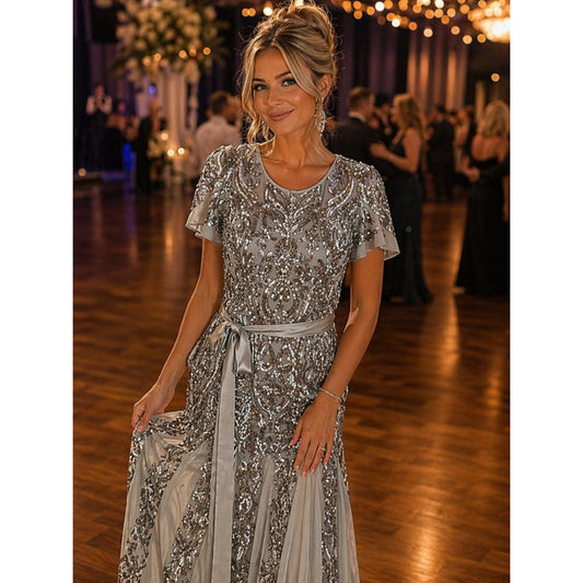 R&M Richards ✨ Silver Sequin Embellished Evening Gown ✨  Make a stunning entranc
