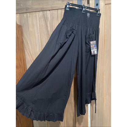 Black Smocked Wide-Leg capris with Ruffle Hem