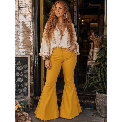 Folk Mustard Yellow Wide Leg Flare Jeans plus size