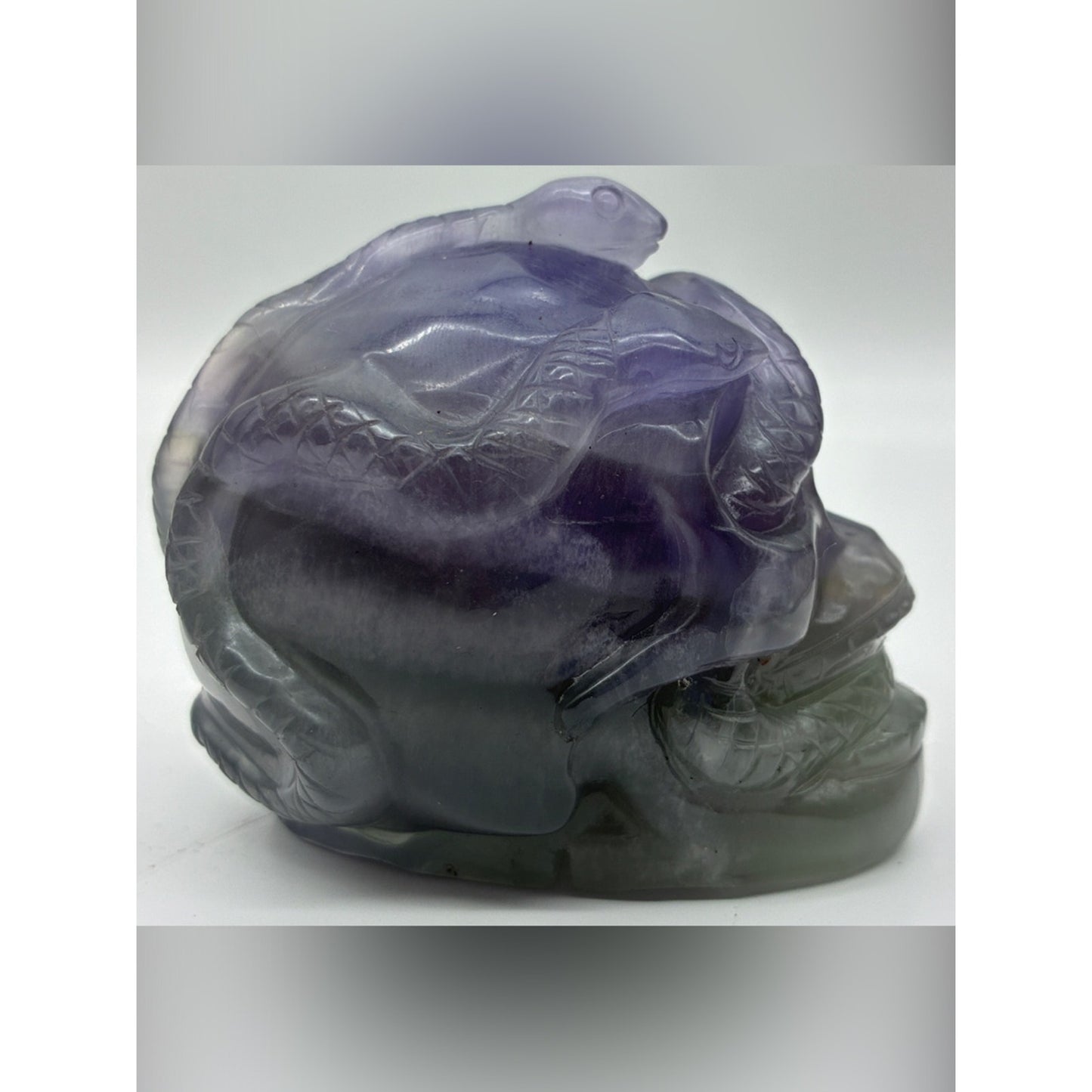 Hand-Carved Dark Purple Green Crystal Skull Sculpture Rock
