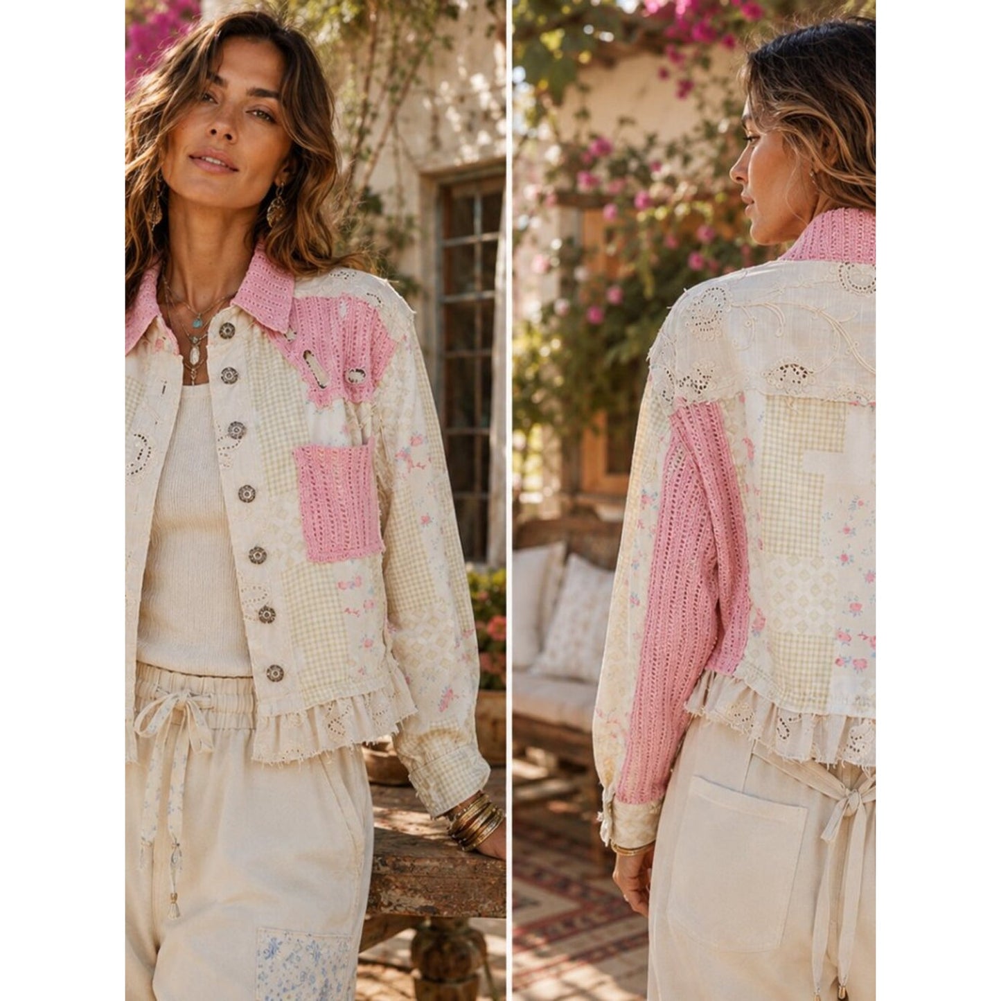 Boho Patchwork Crochet Jacket – Romantic Cottagecore Spring Layering Piece
