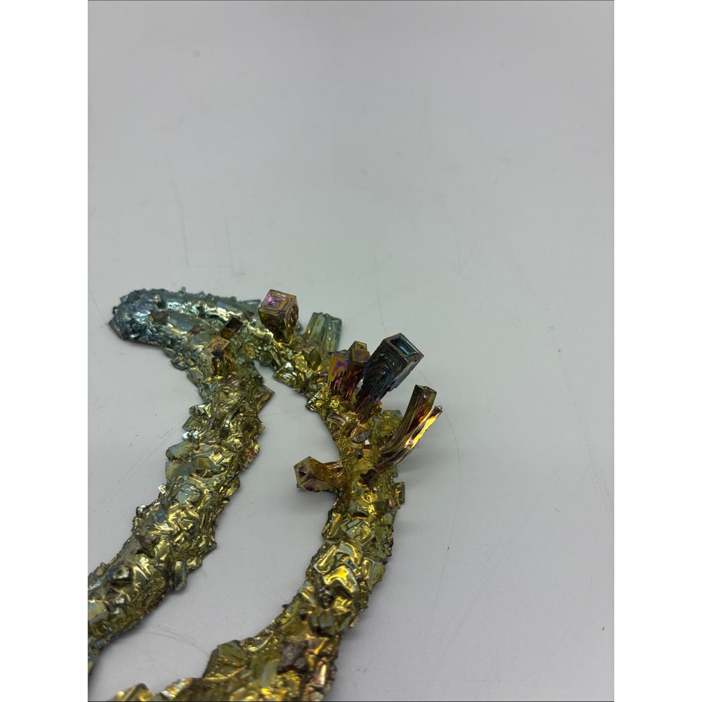 Iridescent Bismuth Crescent Crystal Pair - Gold & Silver Tones Rock
