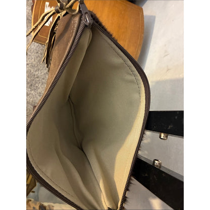 Fringed Shoulder Bag in Brown Cowhide