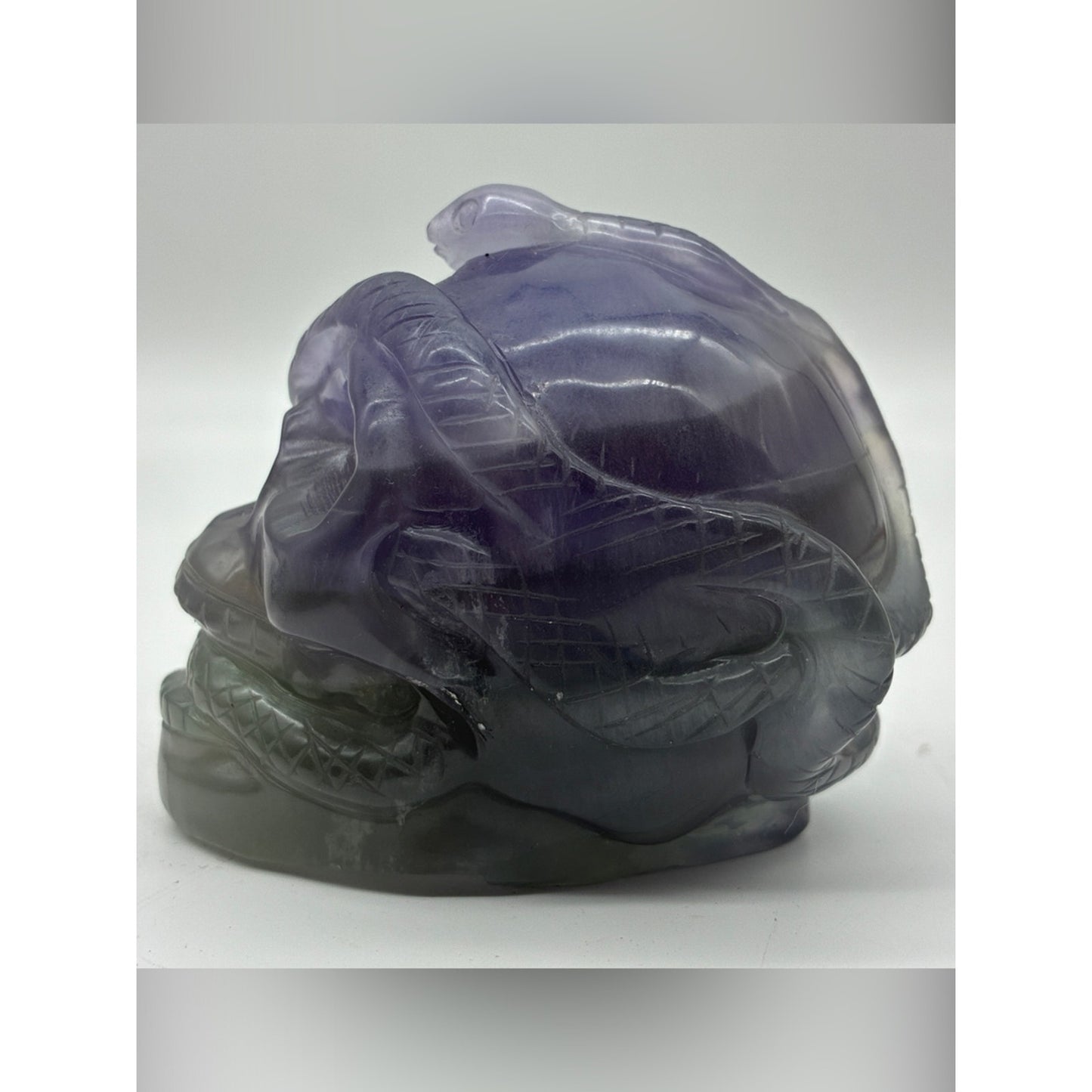 Hand-Carved Dark Purple Green Crystal Skull Sculpture Rock