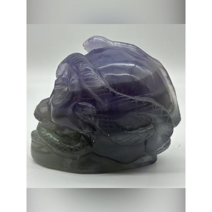 Hand-Carved Dark Purple Green Crystal Skull Sculpture Rock